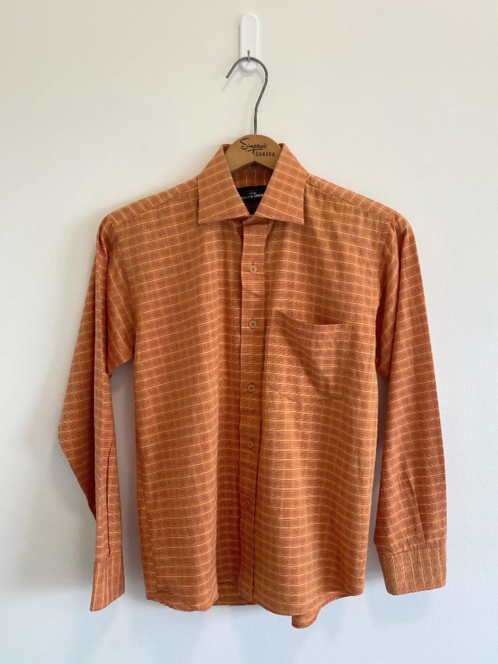 Vintage Orange Check Button Down Shirt / 90s / Cotton